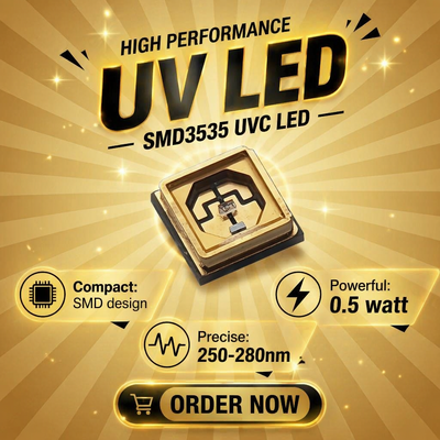 Compacte UV-LED-chips met een precieze golflengte-emissie voor fotochemische en analytische toepassingen