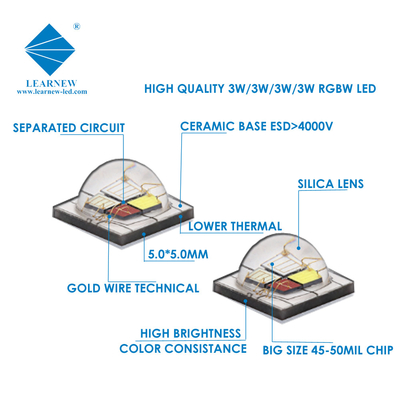 12W SMD5050 RGBW chips 350mA 620-630nm 520-530nm 460-470nm 3000K Voor podiumverlichting