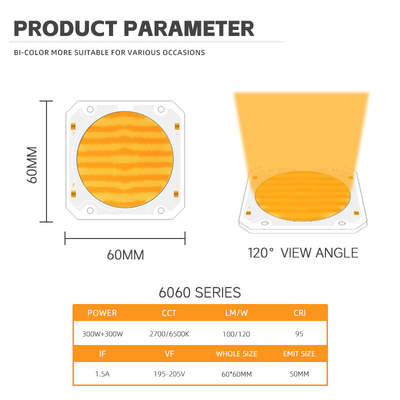 High Power Bi Color 300W 6060 Flip Chip Custom Cob Led Chip Voor commercieel Led Light Stage Light