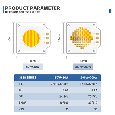2700k 6500k Verstelbare CCT LED COB 500W 200W High Power Ra95 Ra97 COB LED Chip voor fotografielamp
