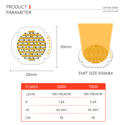 300w 700w High Power High Light R50 COB Vijfkleurige LED-bron Aanpasbaar VF 42-46V LM/W 95
