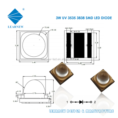 3W UVA LED chip 365nm golflengte 3.8x3.8mm Grootte