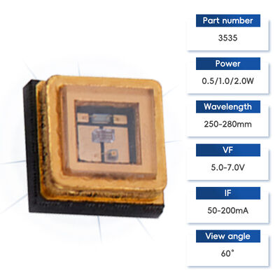 UV UVC 3535 Pakket 265nm SMD Hoge Prestaties SMD 100mA 150mA UVC LED Diode 1W 255nm 275nm Water Luchtzuivering