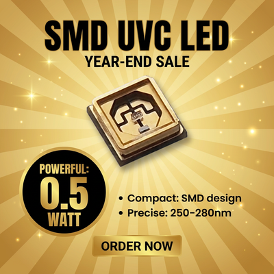 UV-LED-chips geoptimaliseerd voor het leveren van ultraviolet licht gebruikt in sterilisatie, verharding, drukwerk en wetenschappelijke instrumentatie