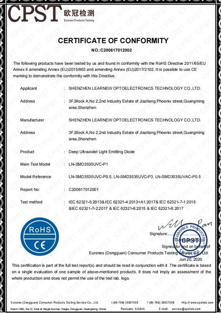 China Shenzhen Learnew Optoelectronics Technology Co., Ltd. Certificaten